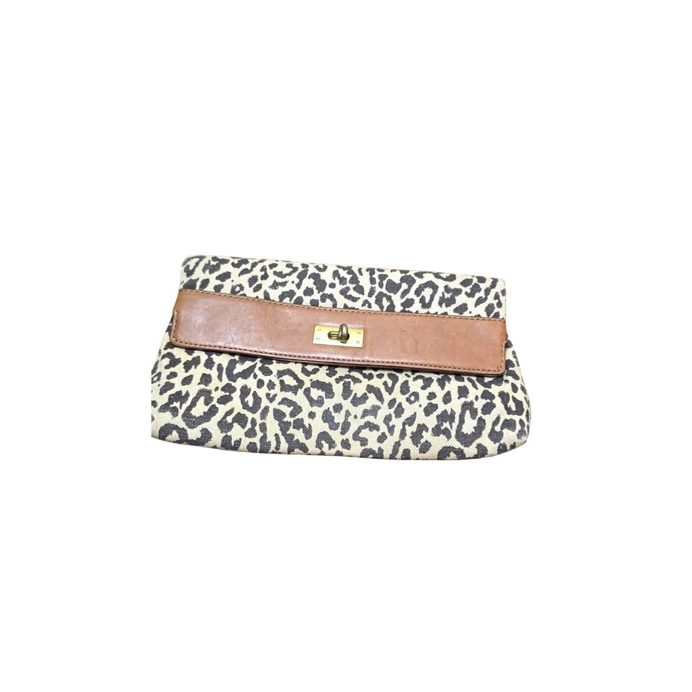 J.Crew Leopard Print Clutch Brown Leather Accent & Gold Hardware Size s